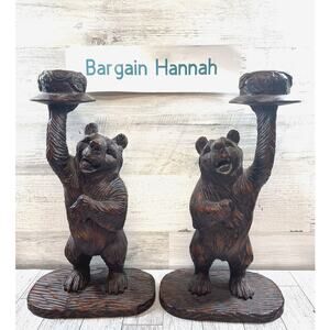 Candlesticks Candleholder Farm House MOUNTAIN Brown Bear Figurines